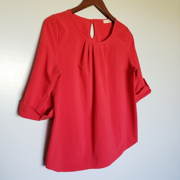 Pomelo Red 3/4 Length Sleeve Flair Out Blouse Size XL - Picture 2 of 10